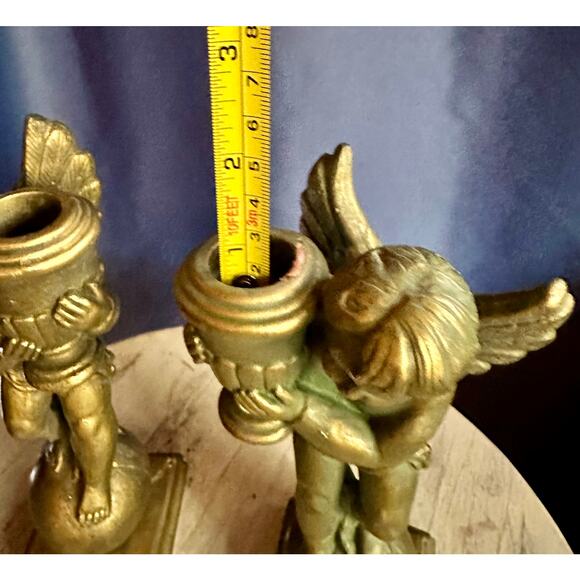 Golden Cherub Vintage Candle Holders , Set of Angel Candleholders - Picture 8 of 10
